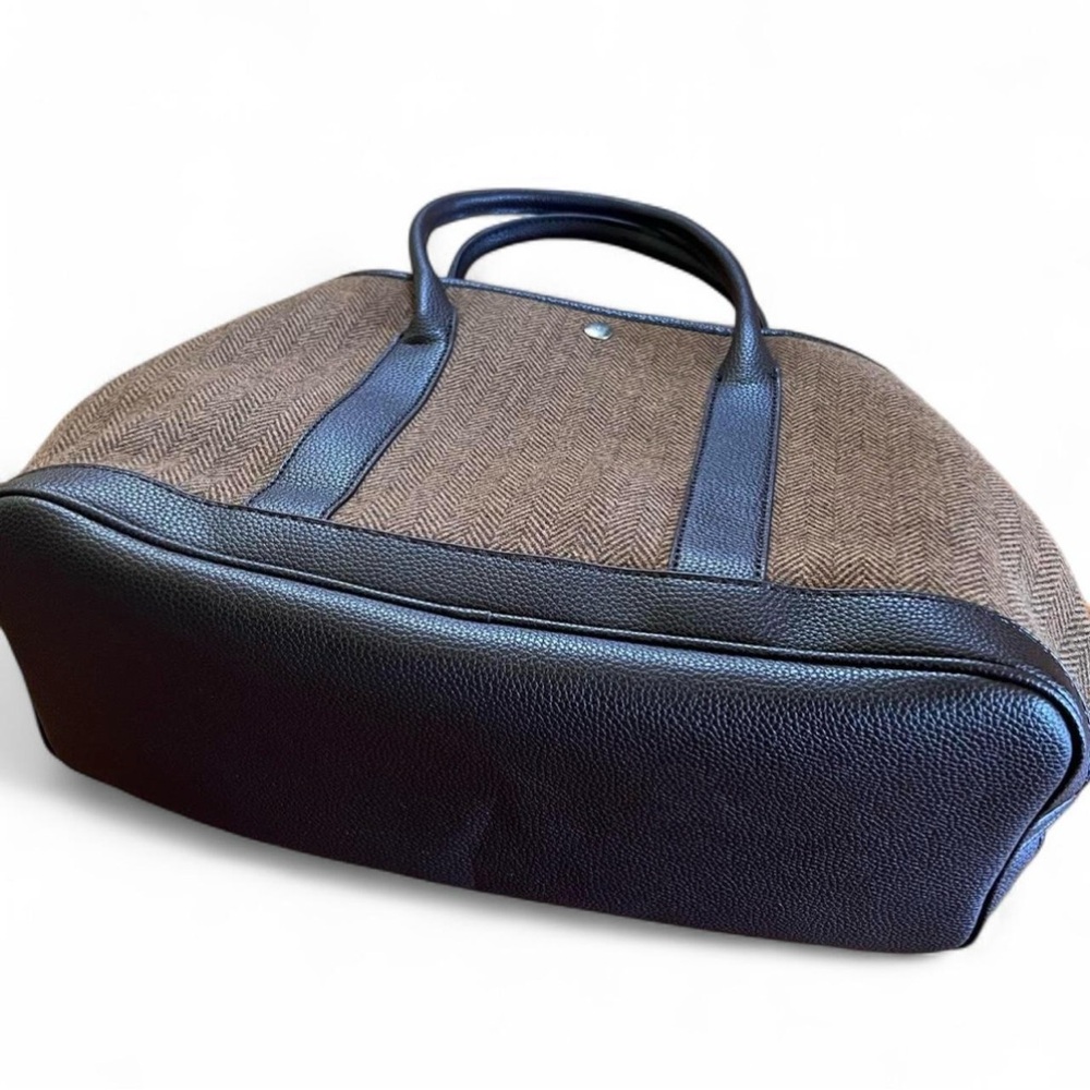 Textile & Faux Leather Tote Bag – Brown/Dark Brown Large Shoulder Bag & HandBag - Picture 5 of 9